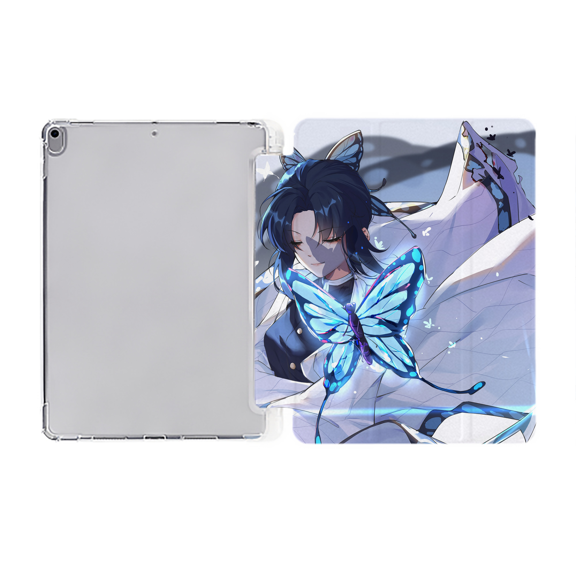 （画像用） 鬼滅の刃（きめつのやいば）蟲柱-胡蝶 しのぶ／こちょう しのぶ Kochou Shinobu IPad ケース ペン収納付き 三つ折りスタンド PUレザー×シリコン 対応機種9.5/10.5/10.9インチ